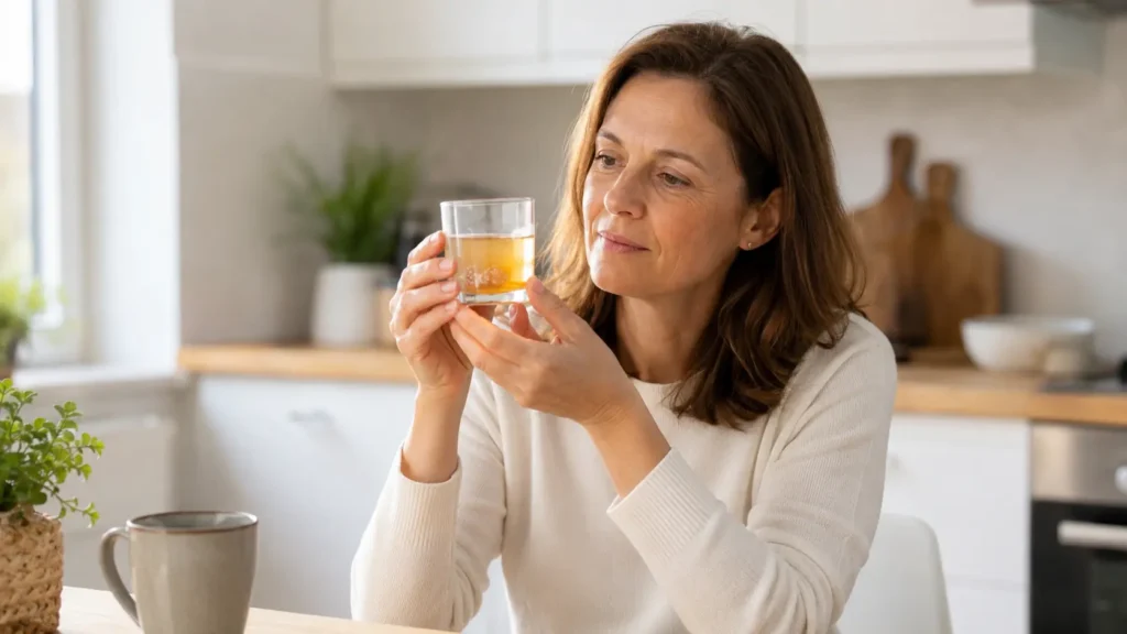 woman trying natural gelatin trick for weight loss support in the morning